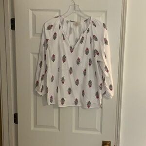 White and Pink Leaf Print Women's Top